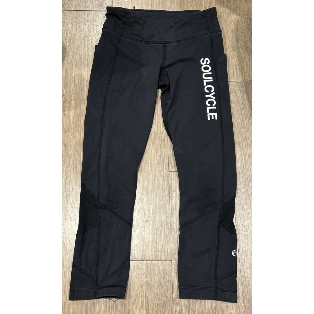 Lululemon Soulcycle Black Cropped Leggings Women Size 4 Mesh Pockets